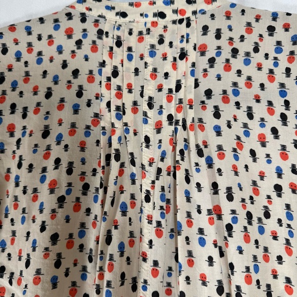 Maeve Anthropologie Pintuck Button Down Top Hat Print Tunic Roll Up Sleeve Sz 8 - Picture 7 of 13